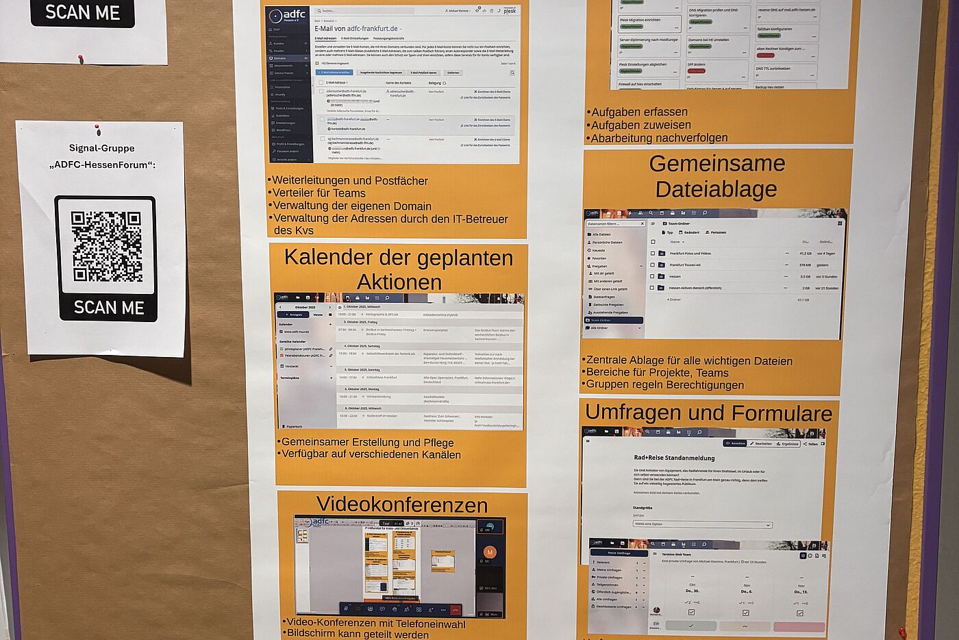 Das Plakat zeigt an, welche Digitalen Funktionen den ADFC-Gliederungen zur Verfügung stehen